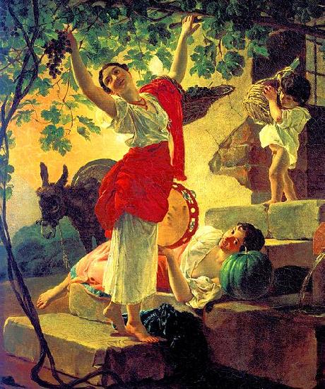 Girl, gathering grapes in the vicinity of Naples, Karl Briullov